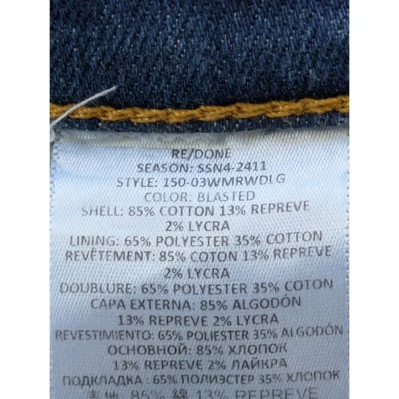 RE/DONE Mid Rise Wide Leg Jeans Button Fly Womens Size 28 Blasted Wash NWT $295